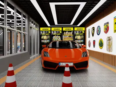 Auto repair shop Low-poly 3D model