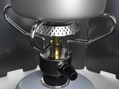 Camping Burner with Titanium Mug and Wind Shield 3D model
