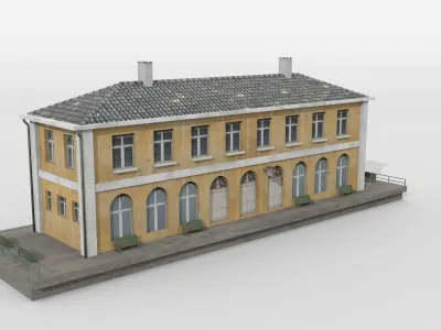 Smalltown train station Low-poly 3D model