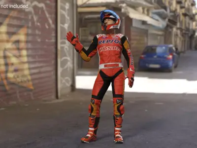 Bike Rider in Honda Motorcycle Race Suit Rigged 3D model