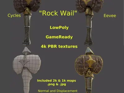 War Mace RockWail LowPoly Game-Ready Low-poly 3D model