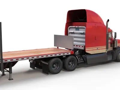 Peterbilt 377 flatbed trailer truck Low-poly 3D model