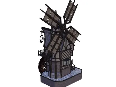 Windmill with water wheel Blender files with full 4k texture 3D model