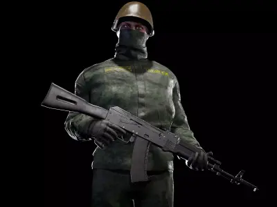 Soldier with ak Low-poly 3D model