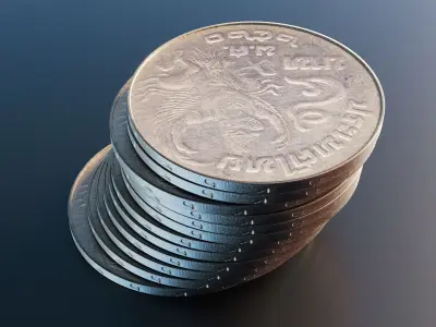 Thai 5 baht coin Low-poly 3D model