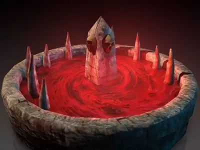 Blood fountain with skulls animated Low-poly 3D model