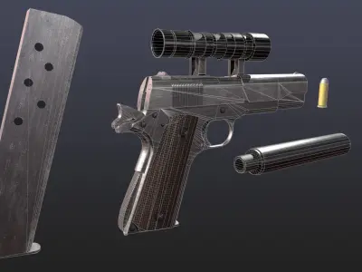 WW2 Colt M1911 Pistol With Attachments and Animations Low-poly 3D model