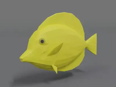 Low Poly Cartoon Yellow Tang Fish Low-poly 3D model