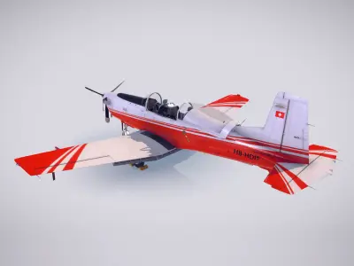 Pilatus PC-7 Mk-I FactoryRedWhite livery Low-poly 3D model