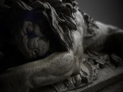 Old statue lion Low-poly realistic PBR 3D model and printable Low-poly 3D model