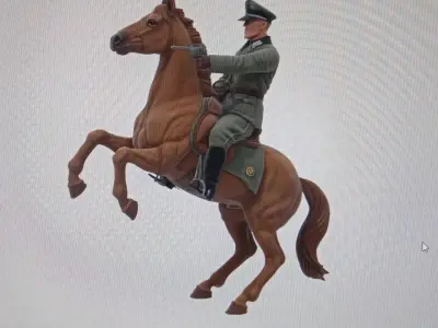 German Officer on Rearing Horse STL File 3D print model