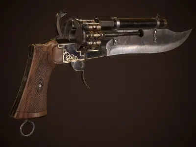 Gunblade Vintage Revolver Low-poly 3D model
