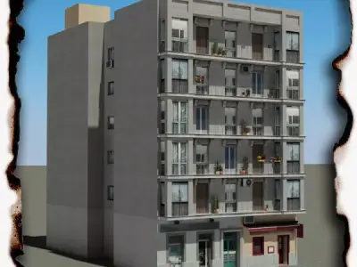 Building with two floors and roof Low-poly 3D model