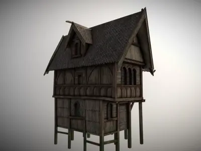 Medieval lake village - House 20 Low-poly 3D model