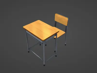 Anime Japanese School Desk Free low-poly 3D model