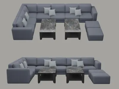 Pale Blue Sectional Sofa Set 3D model