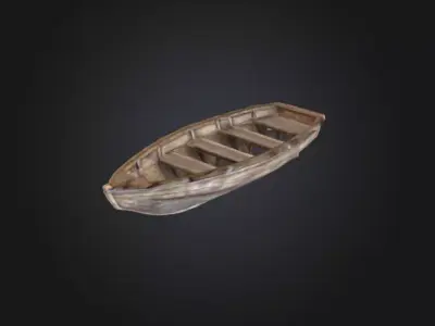 Wooden Boat Low-poly 3D model 8