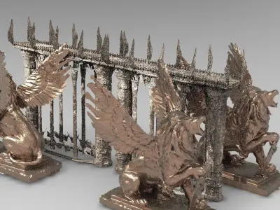 Stone Lions Ancient Bridges Low poly Low-poly 3D model