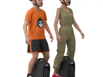 Electric Unicycle character Low-poly 3D model