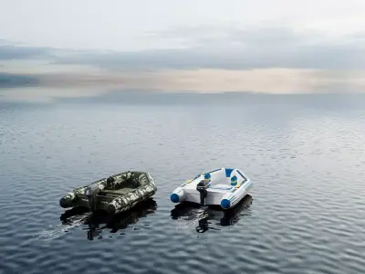 Inflatable Motor Boat Pack with Diving Equipment 67 3D model