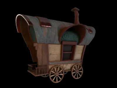 Medieval Carriage Low-poly 3D model