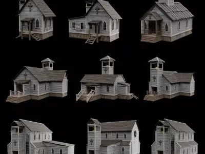 WILD WEST WESTERN CHURCH CHAPEL CATHEDRAL TEMPLE COLLECTION Low-poly 3D model