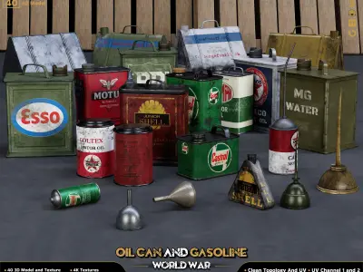 40-Oil Can and Gasoline Low-poly 3D model