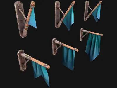 Medieval Flag Attached to the Wall Low-poly 3D model