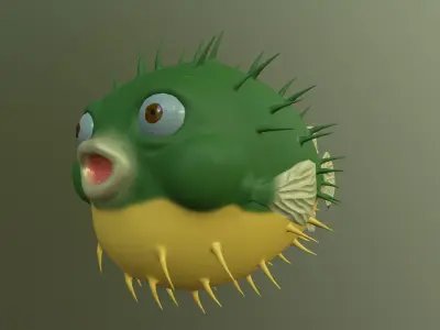 Puffer balloonfish Fugu high and low poly textured 3d model Low-poly 3D model