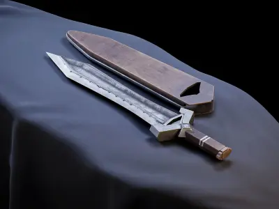 Sword and Scabbard - Dwarven Low-poly 3D model