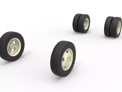 Wheel Set of Vintage truck Scale 1 to 25 3D print model