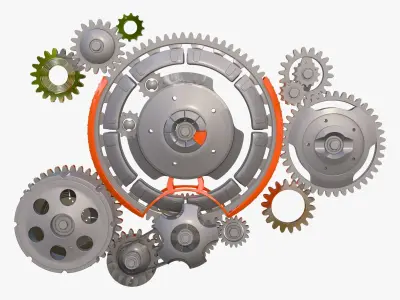 Gear Mechanism System with Cogs Wheels M1 3D model