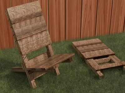 Folding Wood Camping Chair Low-poly 3D model