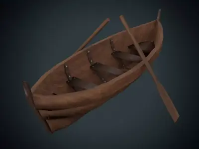 Low Poly Boat wooden canoe Low-poly 3D model