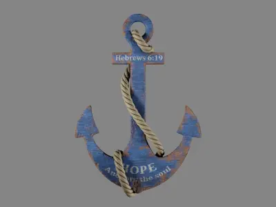 Wooden Ship Anchor with Rope Low-poly 3D model