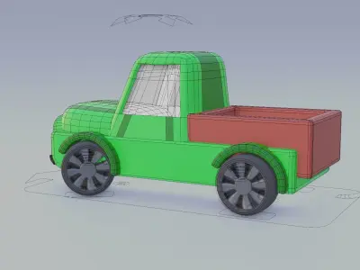 cartoon green car Low-poly 3D model