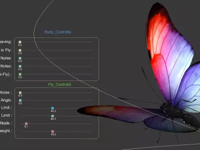 Butterfly with Procedural Animated Low-poly 3D model