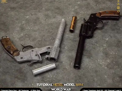 Flare Gun Hebel Model 1894 World War Low-poly 3D model