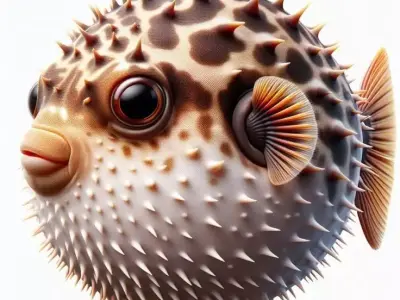 Realistic Pufferfish 3D Spiky Ocean Fish Expressive Eyes Low-poly 3D model