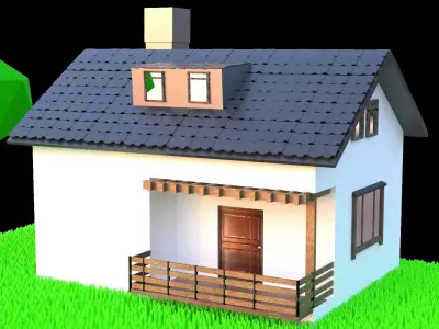 realistic low poly house with grass and trees Free low-poly 3D model