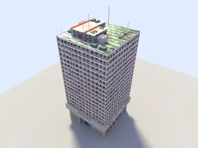 skyscraper tall building with roof Low-poly 3D model
