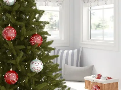 Red and White Ball Ornament with Swirl Design Free 3D model