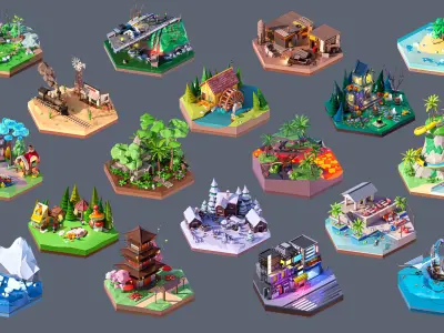 Worlds Hexagon Low-poly 3D model