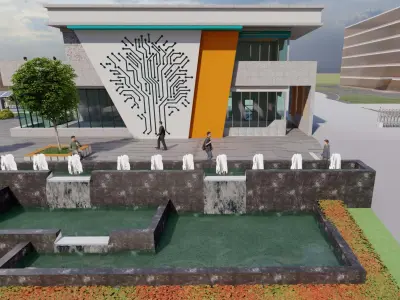 Landscape design of charging pile site and commercial area 3D model