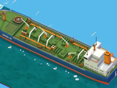 Boat Ship Oil Tanker in ocean Low-poly 3D model