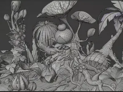 16 Alien Plants Game Ready Sci-Fi Vegetation Low-poly 3D model