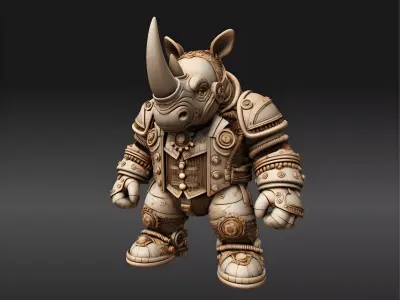 Steampunk Warrior Rhino STL File - 3D Printed Mecha Figure  3D print model