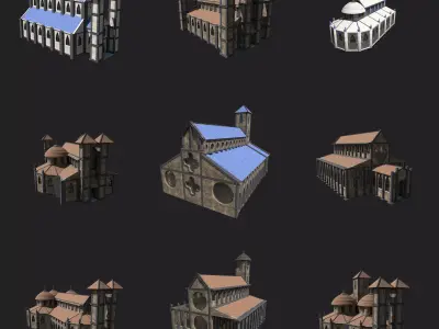 GOTHIC MEDIEVAL CATHEDRAL CHURCH TEMPLE BUILDING COLLECTION Low-poly 3D model