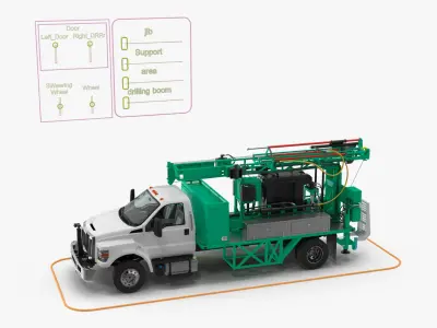 Truck-based Mobile Drill Rig Green Rigged 3D model