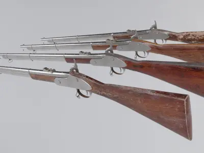 Low Poly PBR Rifle with wooden handle Low-poly 3D model